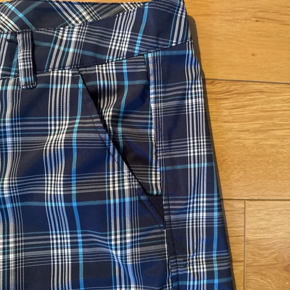 FILA SPORT Golf Men’s Plaid Performance Shorts Gray Turquoise Stretch-Sz 34